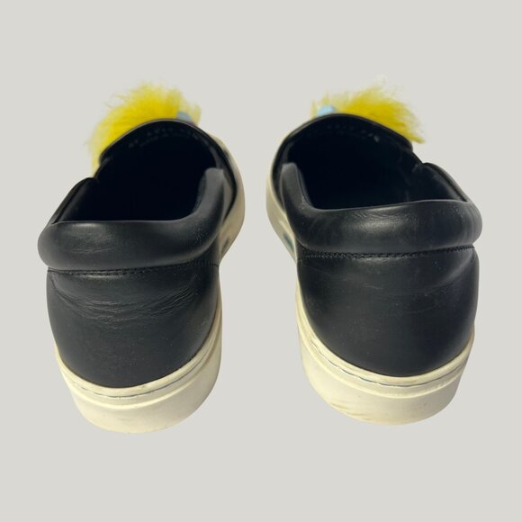 Fendi Monster Slip-On Sneakers Black Yellow Fur 37.5 COA - Picture 8 of 12